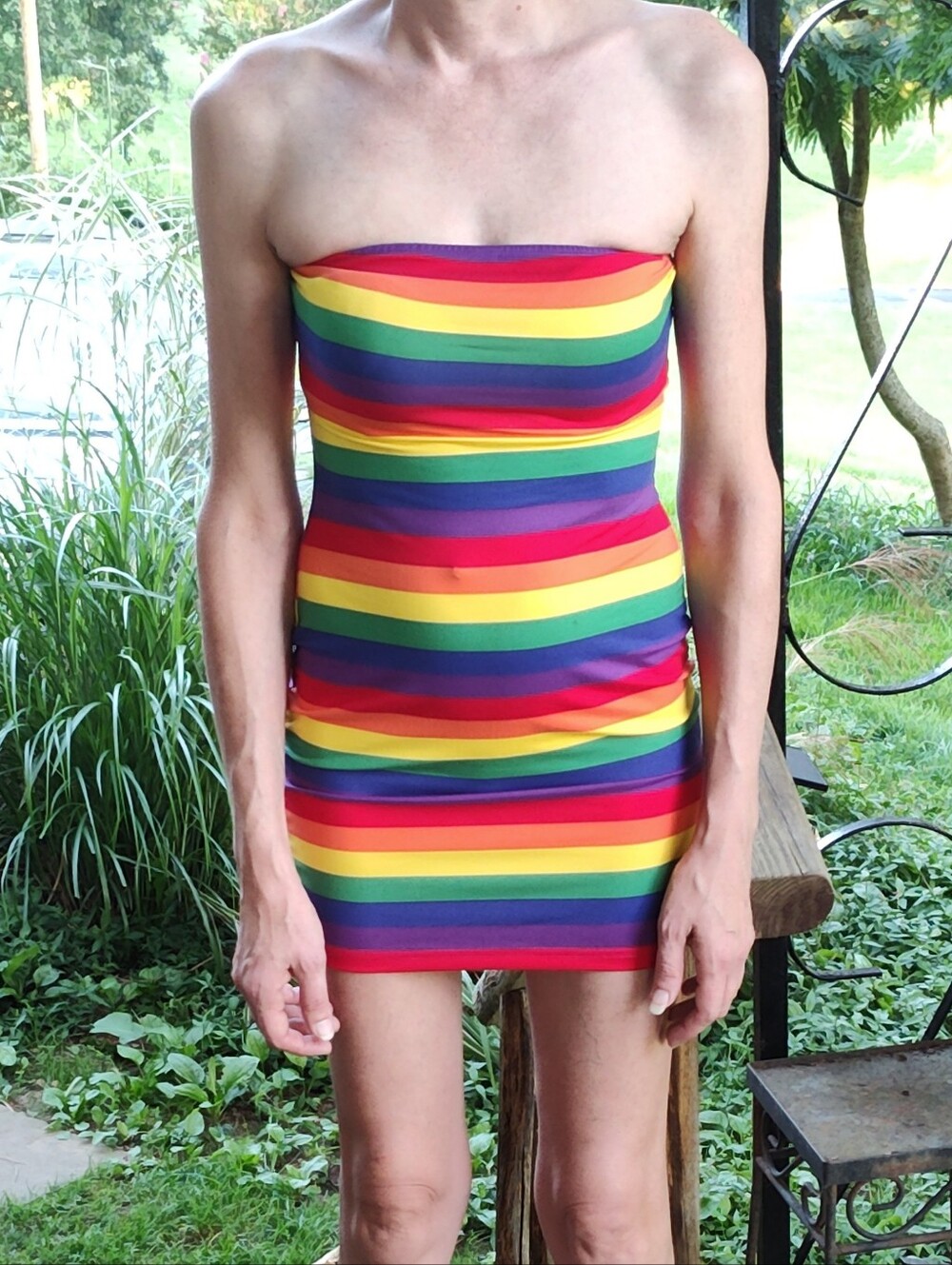 SHEIN Multicolor Rainbow Strapless Bodycon Dress